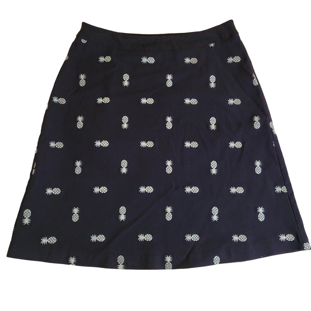 Margaret M Women's Pull On Skirt Stretch Navy  Pineapple Embroidered Size Small